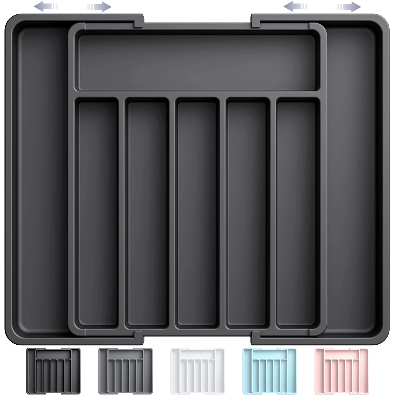 Aujen Cutlery Drawer Organiser - Expandable Kitchen Drawer Storage Organiser, Adjustable Cutlery Tray, Multipurpose Utensil Organisation for Forks, Knives, Black, 34 x 4 x 26~50 cm