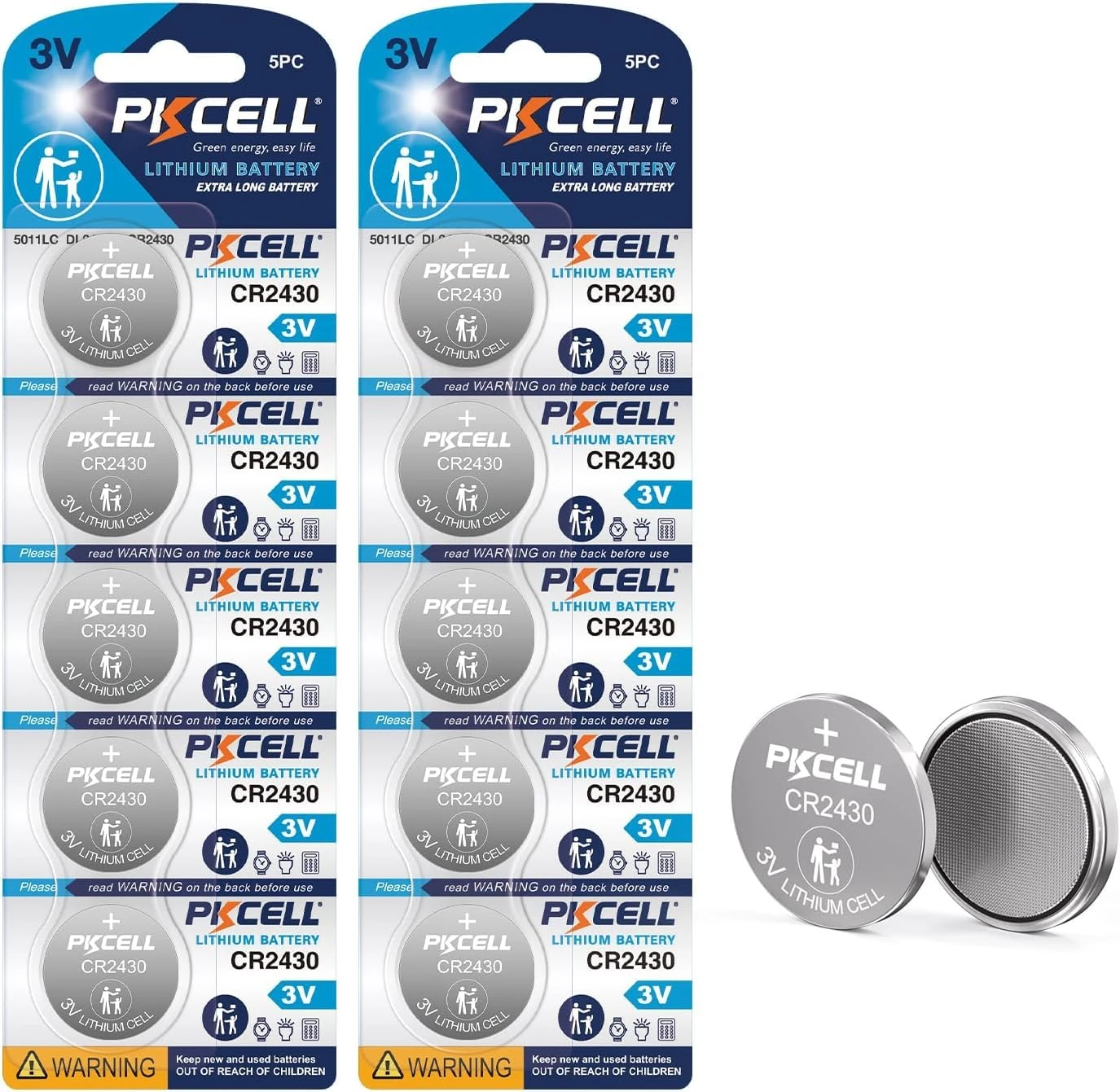 PKCELL CR2430 Battery 3V Lithium Button Cell Pack of 10