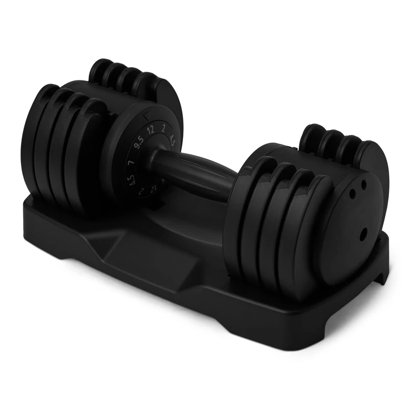 Amazon Basics Adjustable Dumbbell, 5 Weight Settings from 2kg to 12kg, Single Dumbbell for Home Gym Strength Training Workout, Black