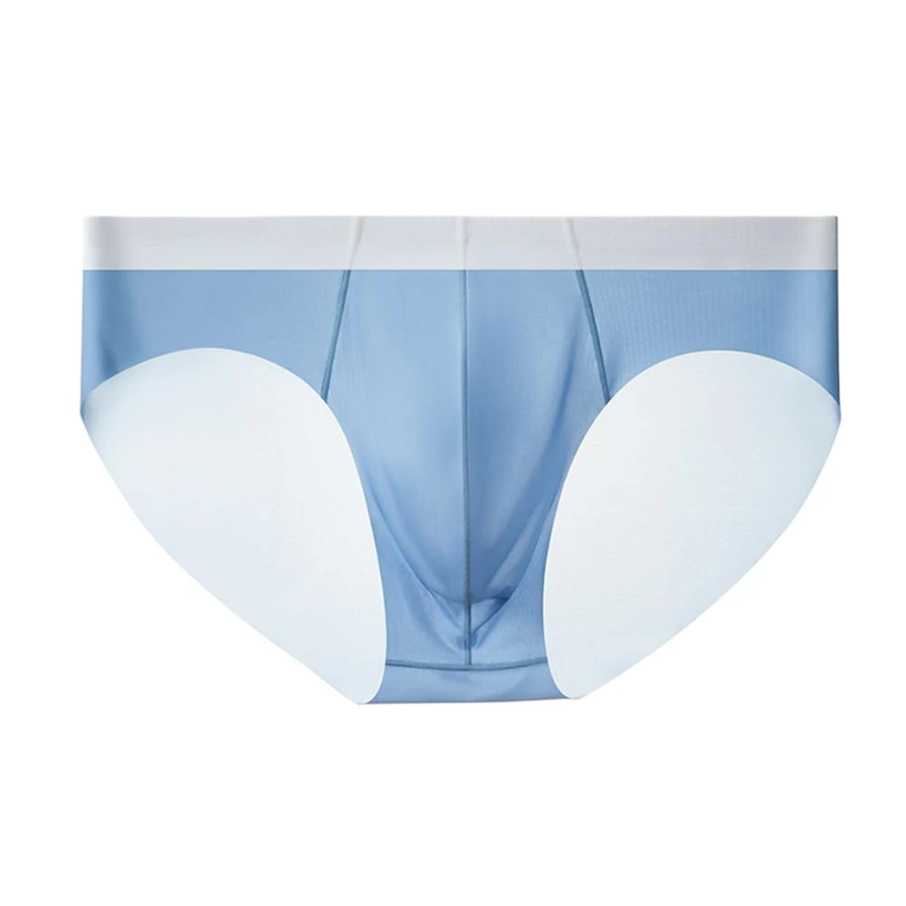 Drelaar Men's Ultra Smooth Thin Seamless Comfort Underpants Ice Silk Briefs Panties Large Blue
