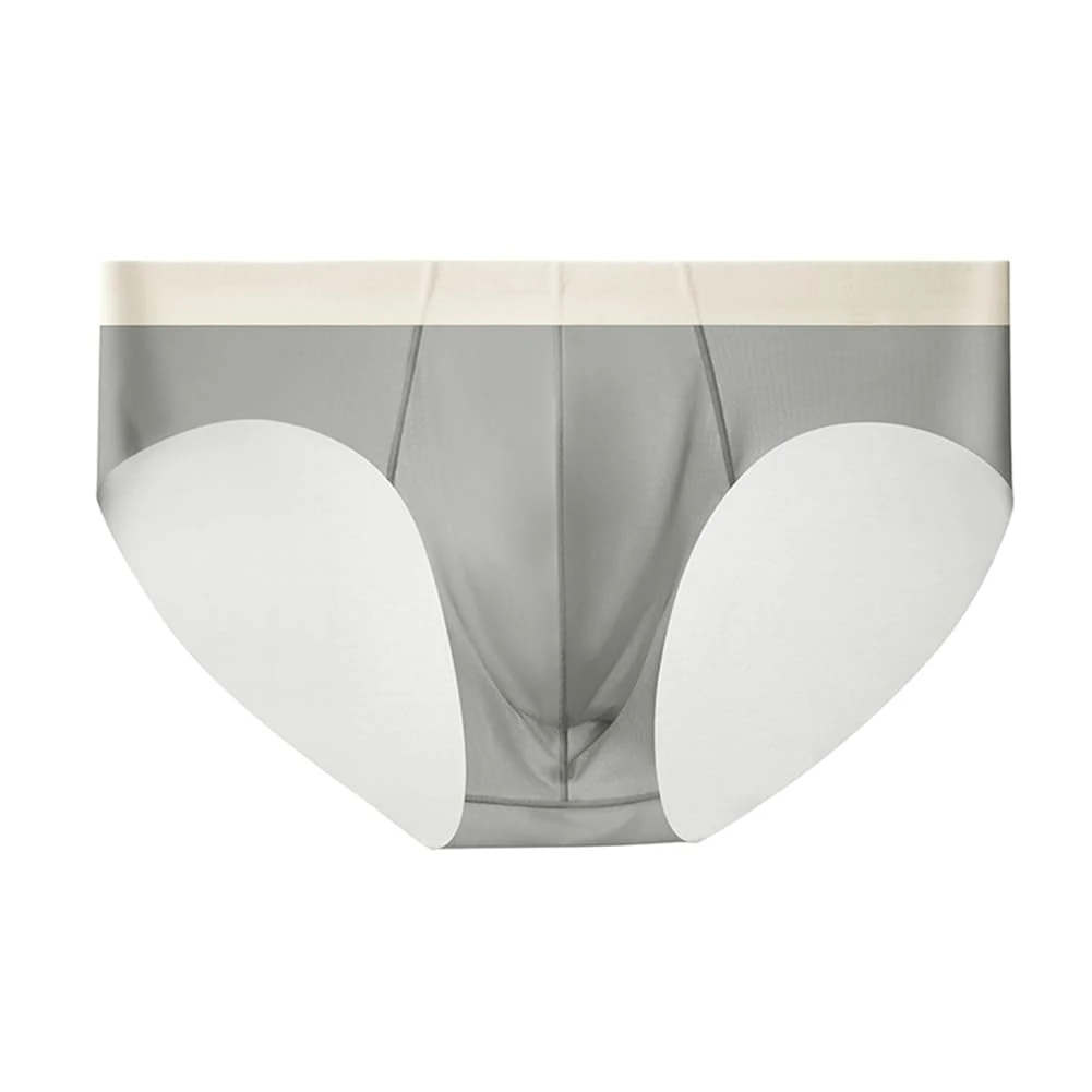 Drelaar Men's Ultra Smooth Thin Seamless Comfort Underpants Ice Silk Briefs Panties Large Grey