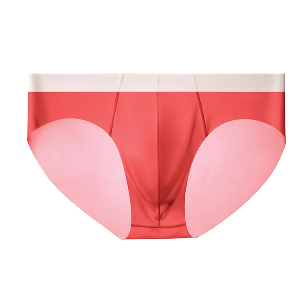 Drelaar Men's Ultra Smooth Thin Seamless Comfort Underpants Ice Silk Briefs Panties Large Red