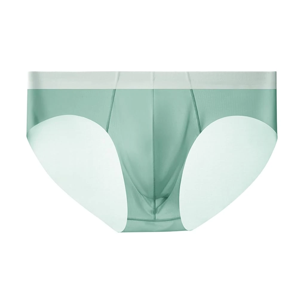 Drelaar Men's Ultra Smooth Thin Seamless Comfort Underpants Ice Silk Briefs Panties Large Green