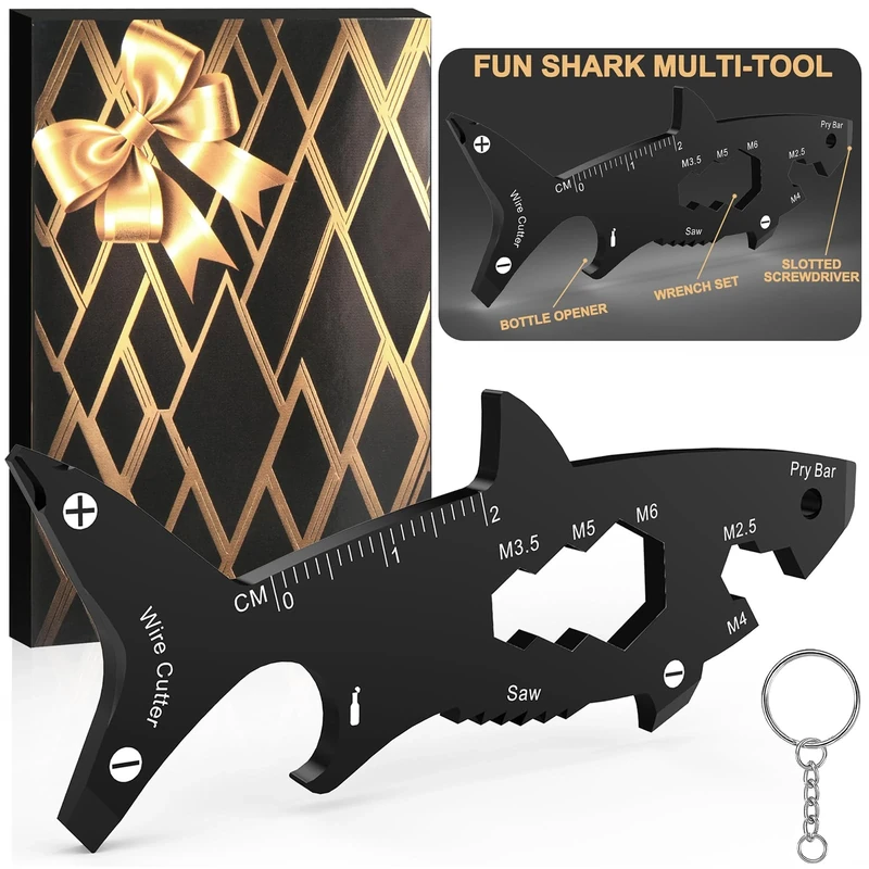 Fun Valentines Gifts for Him - Unique Shark Keyring EDC Multitool, Small Cool Anniversary Birthday Gift Idea for Boyfriend Husband Dad, Cool Gadget Easter & Stocking Fillers Just Because Gift for Men