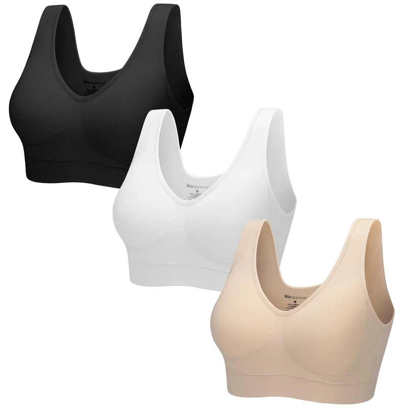 Blu Apparel Ladies 3 Pack Padded Seamless Bras Comfort Sleep Maternity Bras for Women (UK, Alpha, L, Regular, Regular, Black/White/Nude) - Image 1