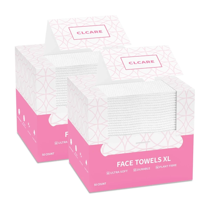 Disposable Face Towel XL 100 Count, 25x30cm Face Towelettes, Cloth Tissue, Facial Towel Compatible with Clean Skin, Makeup Remover Cloth and Facial Wash Dry Wipes (EF Pattern)