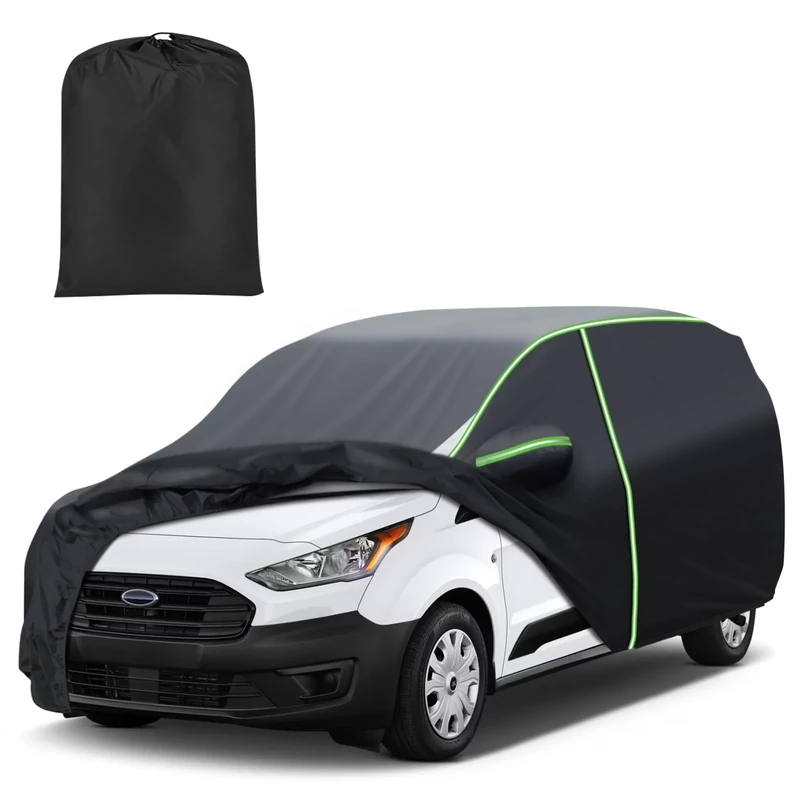Mixsuper Liner Car Cover for Ford Transit Connect 2014-2023, Full Car Cover All Weather Car Covers for Transit Connect, Waterproof Outdoor Cover with Zipper Door Reflective Strips