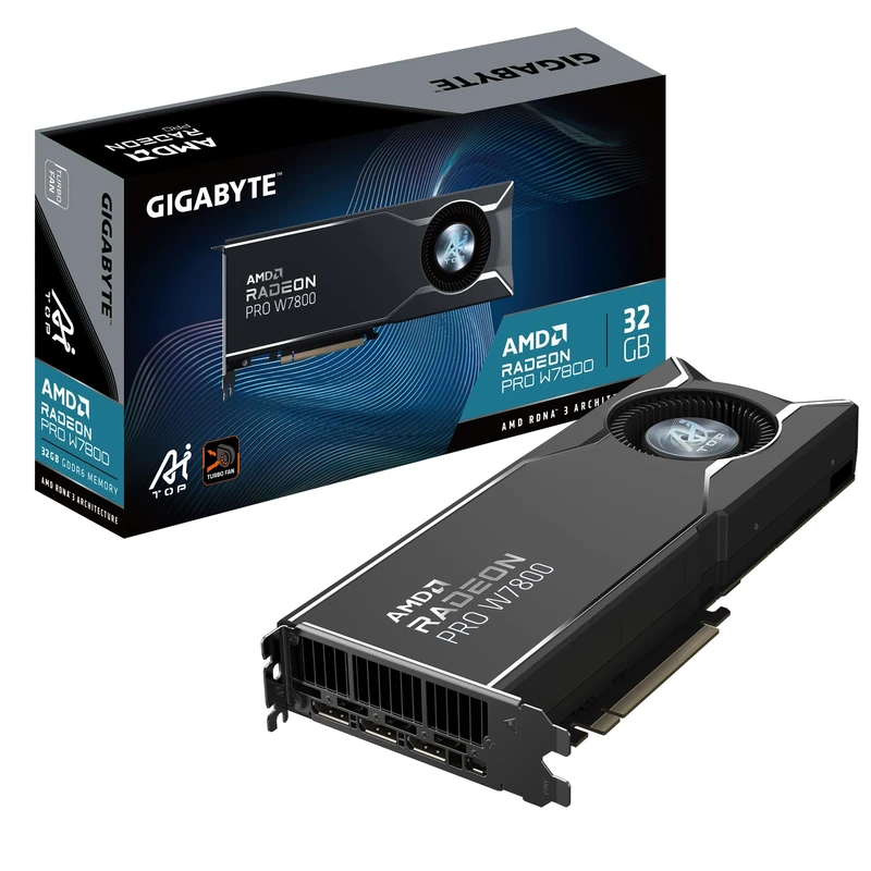 Gigabyte Radeon PRO W7800 AI TOP 32G Graphics Card - 32GB GDDR6, 256bit, PCI-E 4.0, 3 x DisplayPort 2.1, W7800 AI TOP 32G