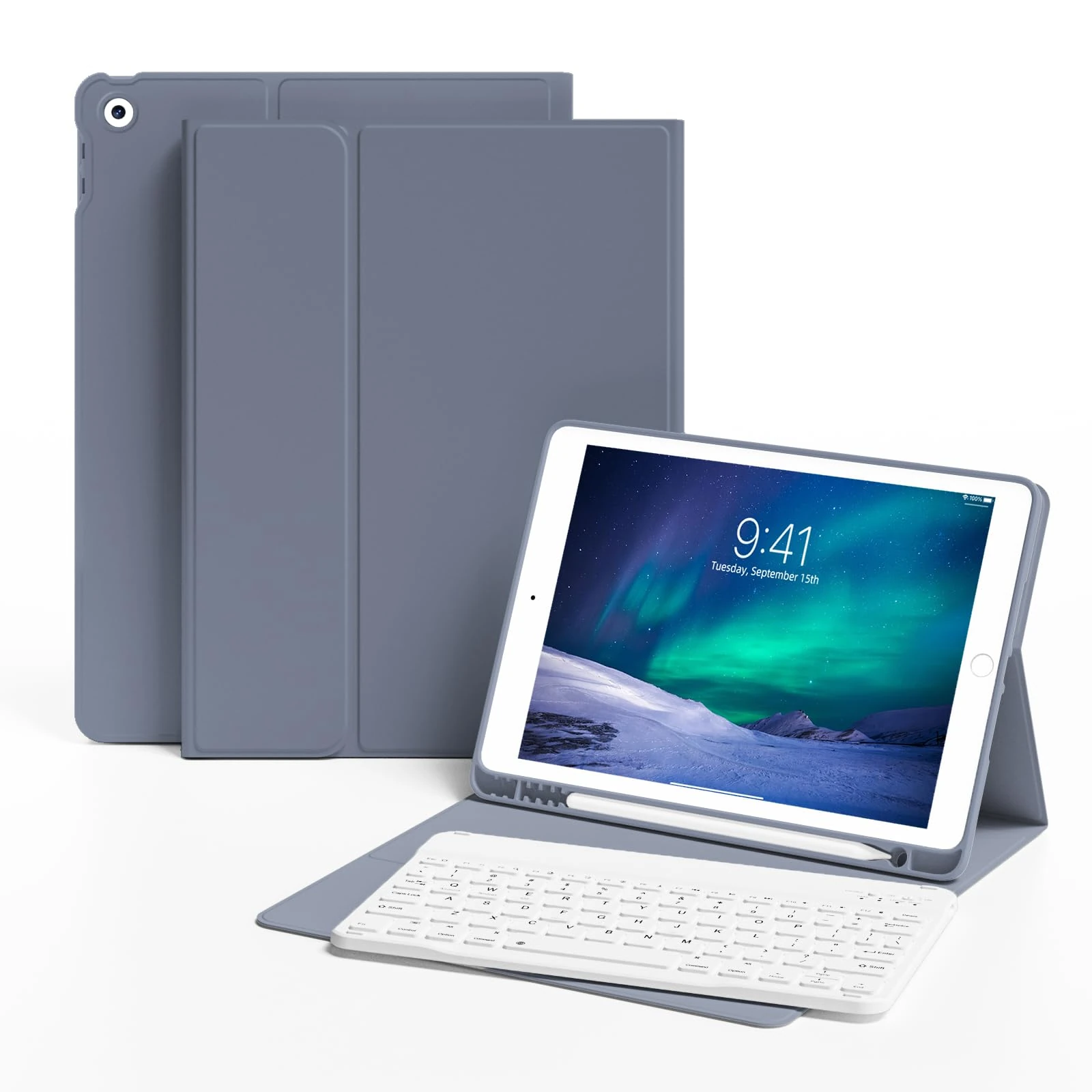 KVTVOU Case With Keyboard for iPad 9th / 8th / 7th Generation 2021/2020/2019 10.2 Inch, Soft TPU Case with Pencil Holder, Magnetic Detachable Bluetooth English Keyboard for iPad 9/8/7, Purple