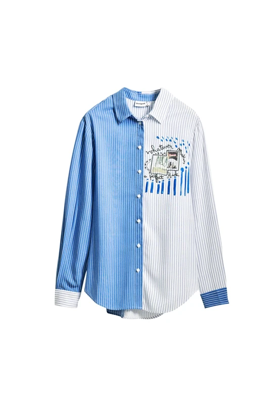 Desigual A Perfect Ride Blue Striped Shirt 25SWCW36