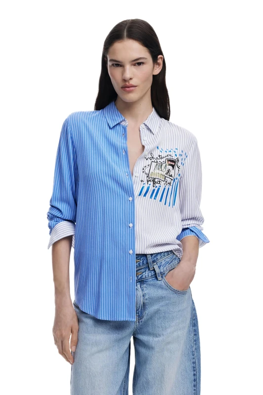 Desigual A Perfect Ride Blue Striped Shirt 25SWCW36