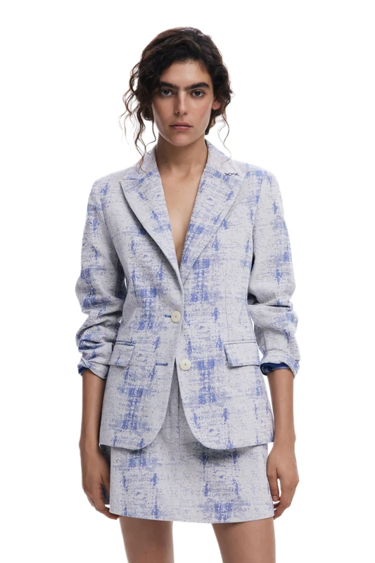 Desigual Oakland Blue Textured Blazer Jacket 25SWEW31