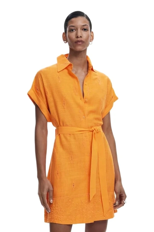 Desigual Avinyon Short Cutwork Shirt Dress 25SWVW1 Orange