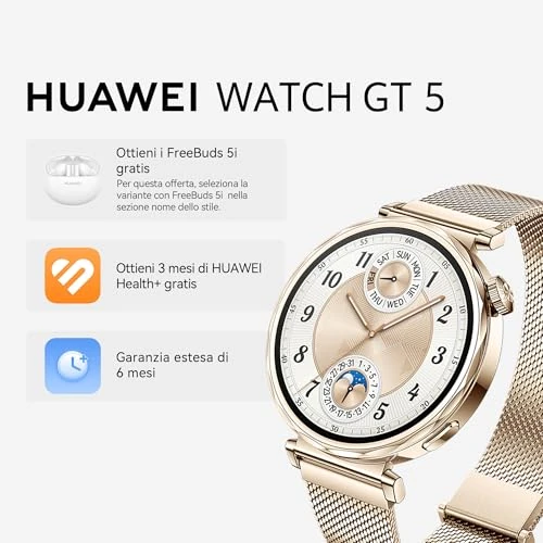 HUAWEI Watch GT 5 41 mm Smartwatch, Stylish Design, New Running and Cycling Mode, Health Monitor, 7 Days Battery Life, iOS and Android, Gold
