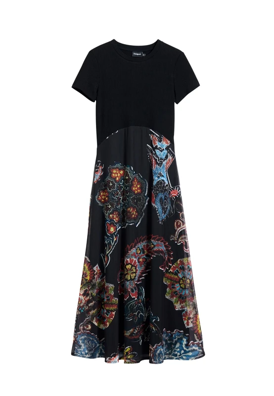Desigual Paisley Mesh Midi Dress Designed by Mr. Christian Lacroix 25SWVK32 Black