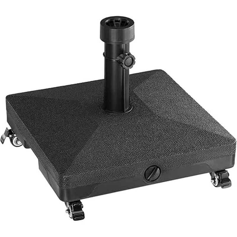 BAKAJI Base for Garden Parasol Fillable, 4 Wheels and Brakes, Resin Square Shape, Parasol Holder 38/48 mm, Capacity 16 Litres of Water for Outdoors, Bars, Restaurants (Square with Wheels)