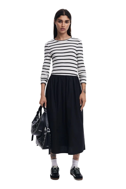 Desigual Monaco Striped Top Black Bottom Midi Dress 25SWVW47