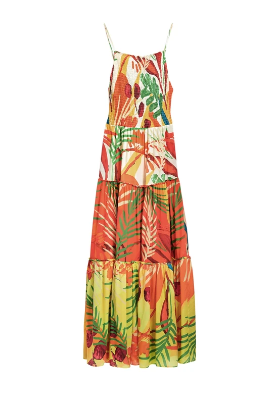 Desigual Bahamas Patch Maxi Dress Tropical Tiered Summer Style