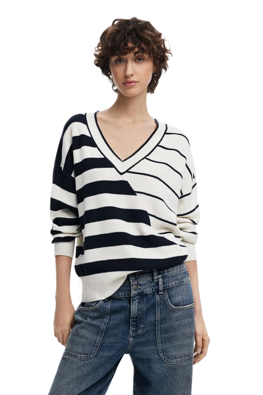Desigual Estocolmo Striped Jumper 25SWJF02 White - Image 1