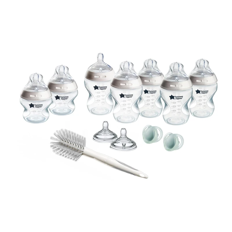 Tommee Tippee Natural Start Newborn Starter Set, 260 ml and 150ml Anti-Colic Baby Bottles, Medium-Flow, Breast-Like Teats for a Natural Latch, Self-Sterilising, Large