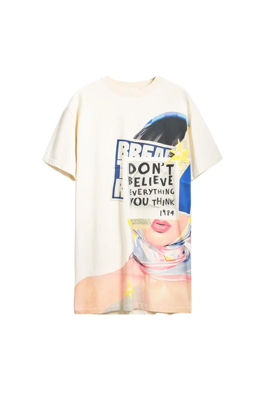 Desigual Berlin Don't Believe Everything You Think Tshirt Dress 25SWVK20 Brown