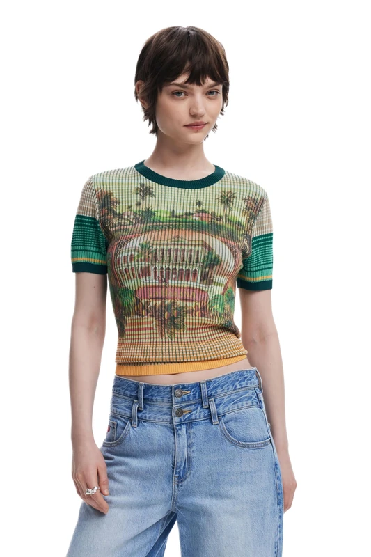 Desigual Africa Landscape Knit Tshirt 25SWTKA5 Green - Image 1