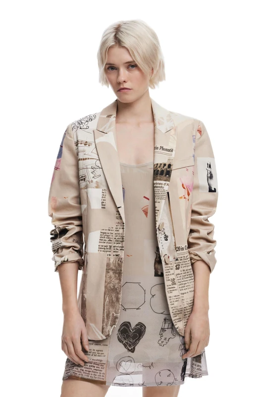 Desigual Newspaper Collage Jacket Designed by M. Christian Lacroix 25SWEW43