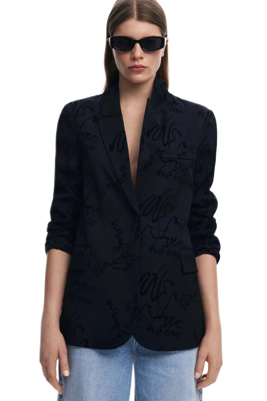 Desigual Long Beach Black Lettering Blazer Jacket 25SWEW22