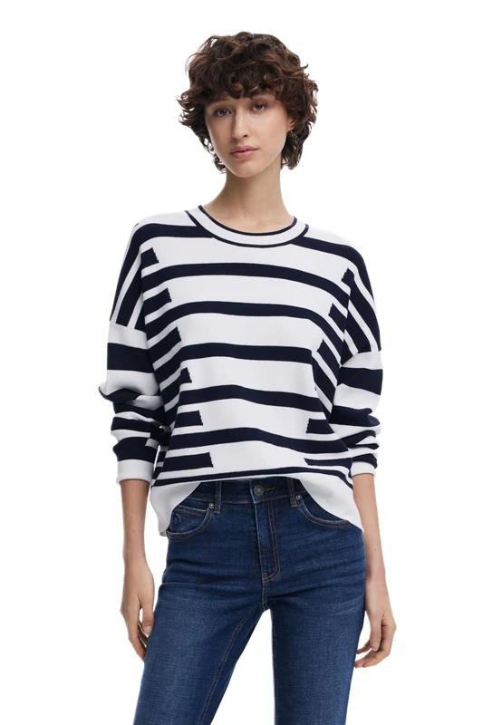Desigual Copenhague Striped Jacquard Jumper 25SWJF01 White
