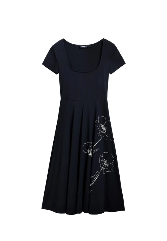 Desigual Napoles Square Neck Midi Jersey Dress 25SWVK09 Black