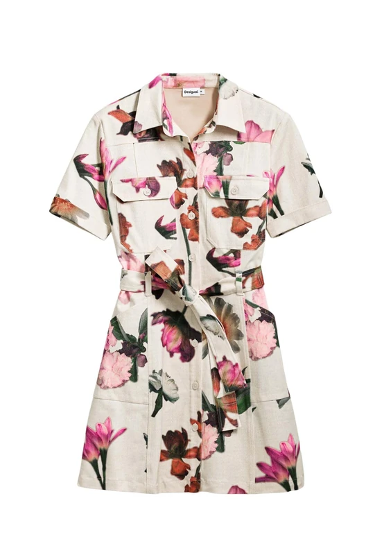 Desigual Monica Floral Utility Shirt Dress 25SWVW13 White