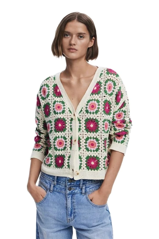 Desigual Johanna Crochet Cardigan 25SWJF27 White