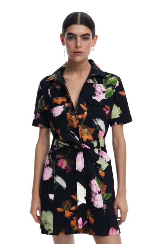 Desigual Monica Floral Utility Shirt Dress 25SWVW13 Black