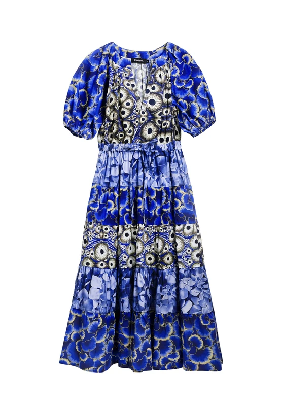 Desigual Cells Long Floral Dress Designed by Mr. Christian Lacroix 25SWVW02 Blue