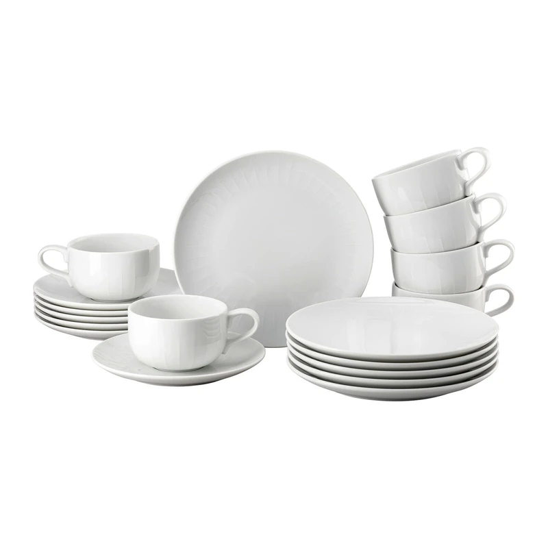 Rosenthal Joyn White 18-Piece Combination Set, Stoneware, Tableware, Dining Set, Coffee Service, Breakfast Plates, Mugs, White
