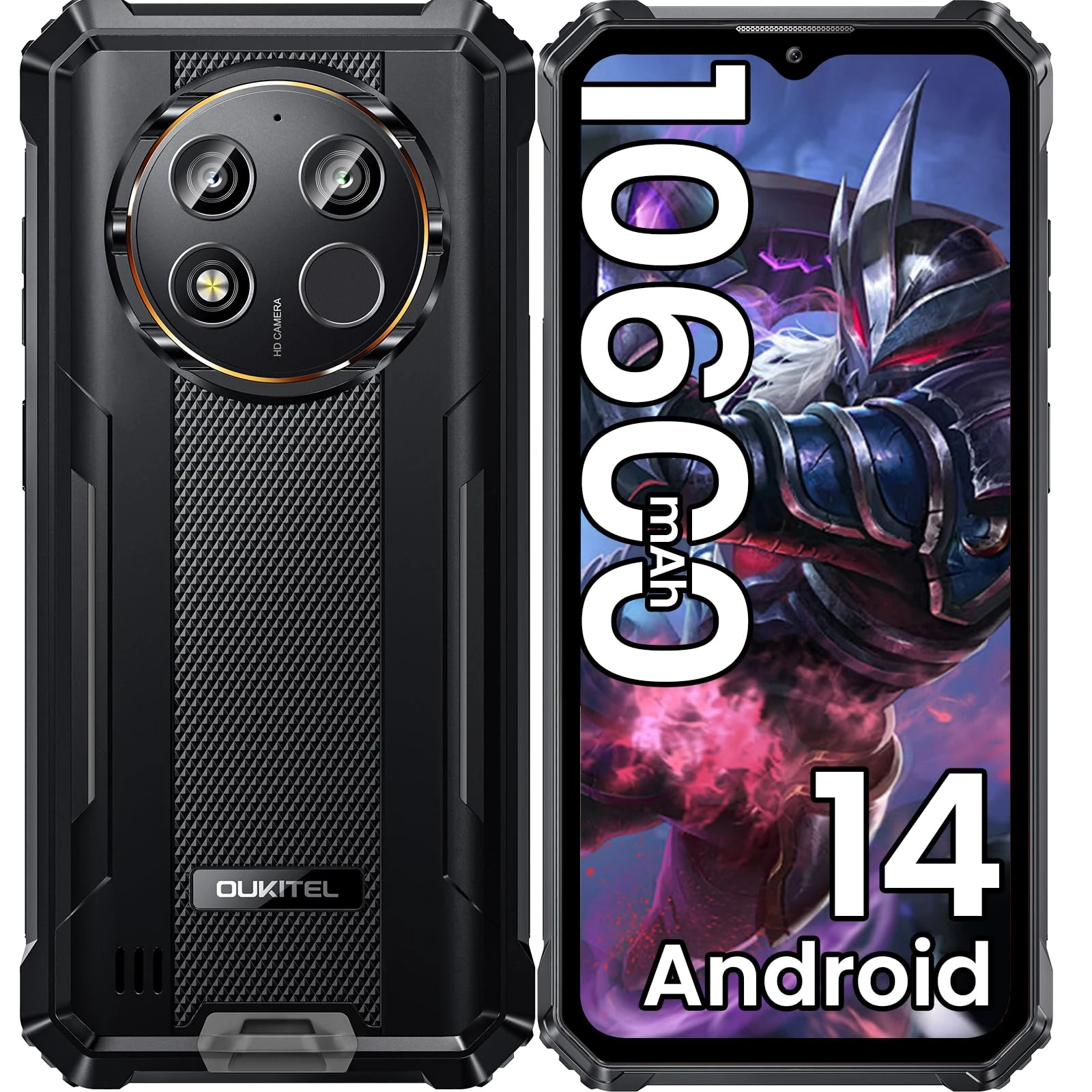 OUKITEL WP28E Rugged Smartphone Android 14-10600mAh Mobile Phones, 16GB + 64GB/1TB, 6.52" Display Rugged Phone with 13MP Camera, IP68/IP69K Waterproof Phone, 4G Dual SIM/NFC/OTG/GPS/Face ID -Black
