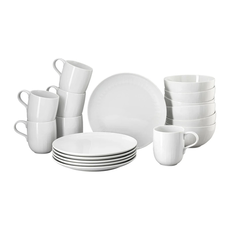 Rosenthal Joyn White 18-Piece Mug Set, Stoneware, Tableware, Dinnerware, Coffee Service, Breakfast Plates, Mugs, Bowls, Soups, Cereal, White