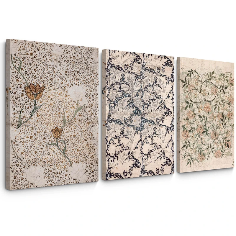 Vintage Botanical Wall Art Decor Antique Floral Canvas Wall Art Neutral Flower Prints Poster Vintage Farmhouse Pictures Painting for Living Room Bedroom 16x24 Inch Framed Set of 3