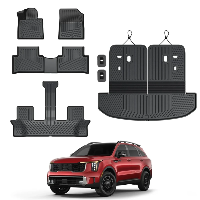 GALVAGNIATE Floor Mats for 2021-2024 2025 Kia Sorento 6-Seat/7-Seat (Not for Hybrid), All Weather TPE Floor Mat and 2-in-1 Cargo Liner with Backrest Mat for Sorento Accessories