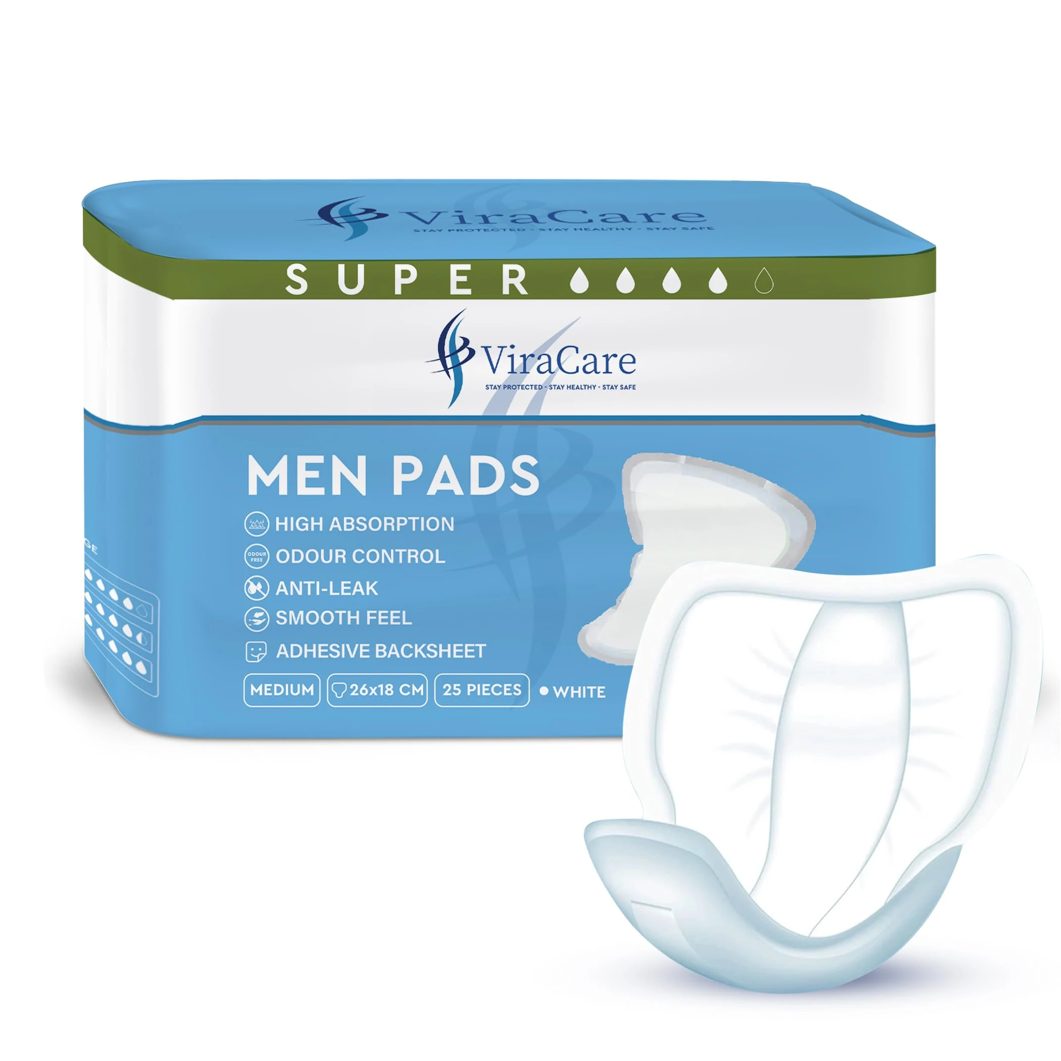 100 x Incontinence Pads Men with Adhesive Backsheet | Provides Extra Protection and Smooth Feel | Mens Incontinence Pads | Size 26 x 18 cm | Pads for Men | Mens Pad For Urine Leakage | (4 Packs of 25)