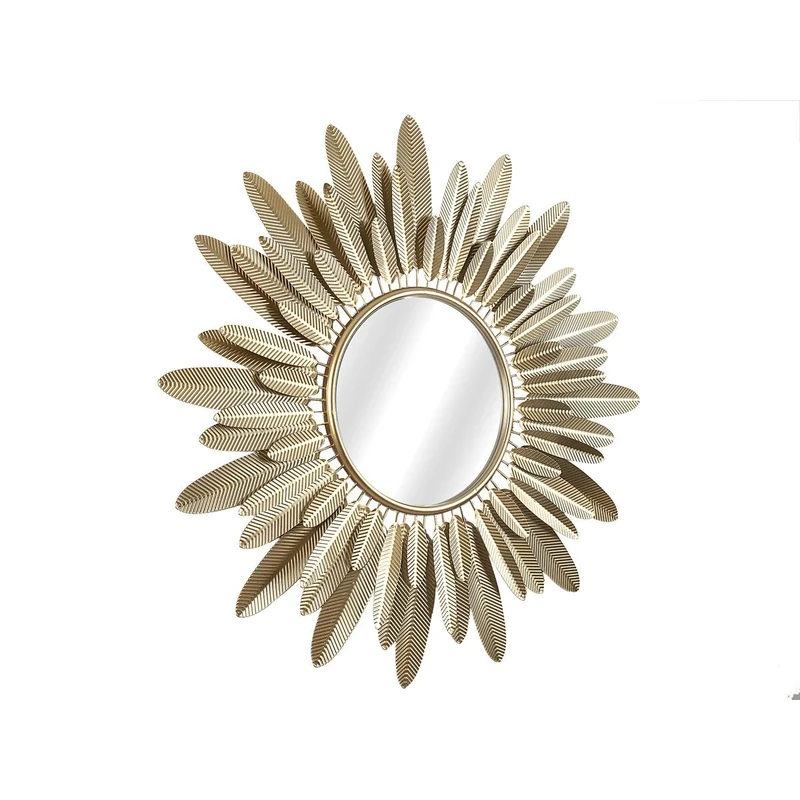 Romimex Wall Mirror Gold Metal Feathers 90 x 80 x 4 cm Round