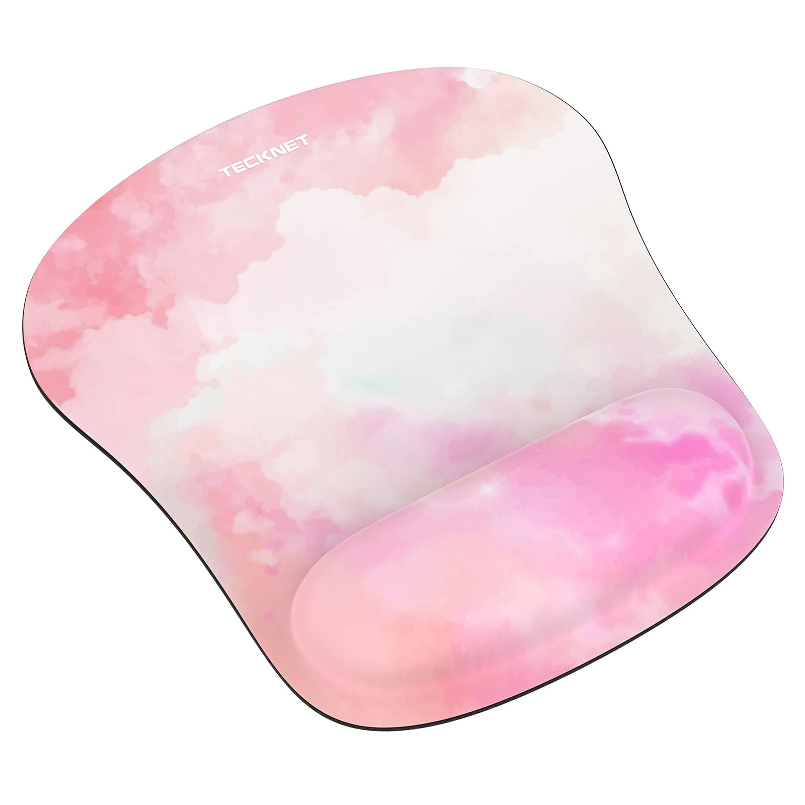 TECKNET Mouse Pad with Wrist Support, Ergonomic Gaming Mouse Pad Pain Relief, Portable Comfortable Mousepad for Computer, Laptop, Office, Home Non-Slip Base, Waterproof Surface - Pink White