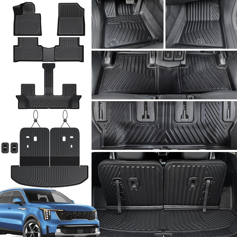 JOULARISE Floor Mats Cargo Mat Set for 2021-2024 2025 Kia Sorento 6/7 Seats Car Mat Accessories(Not Fit Hybrid), All Weather TPE Cargo Liner Trunk Mat for S LX EX SX(Floor Mats+2-in-1 Cargo Mat) - Image 1