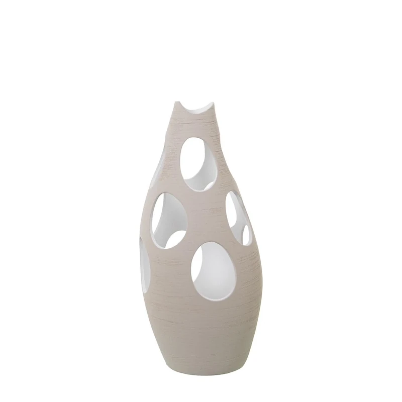 Alexandra House Living Vase Ecru Ceramic Stripes Circles 20 x 20 x 50 cm