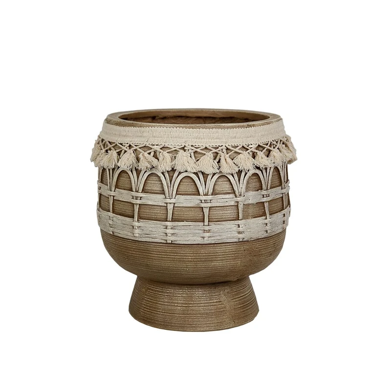 Romimex Beige Resin Flower Pot with Fringe 29 x 30 x 29 cm