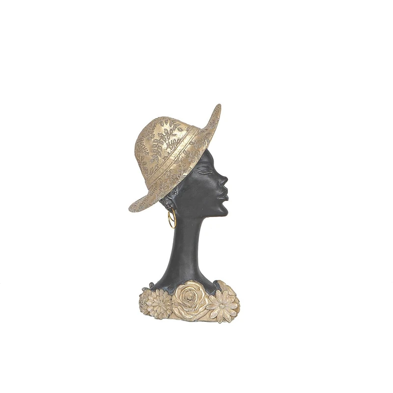 Romimex Bust Brown Resin Woman Hat 18 x 34 x 7 cm
