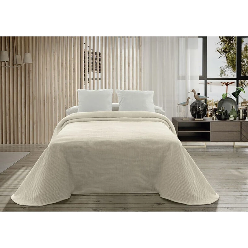 Hosteline Beige Palm Quilt Bed 150 cm