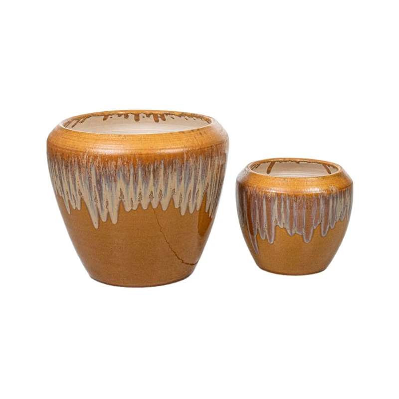 Romimex Set of Planters Yellow Porcelain (2 Pieces)