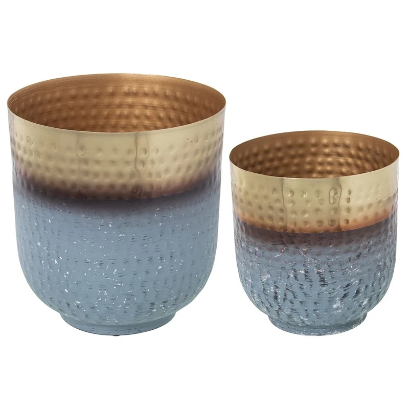 Alexandra House Living Set of Flower Pots Celestial Gold Metal (2 Pieces)