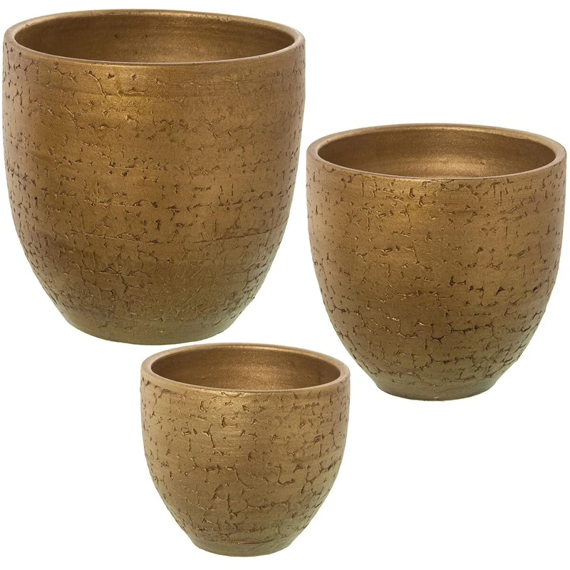 Alexandra House Living Set of Planters Golden Ceramic (3 Pieces)